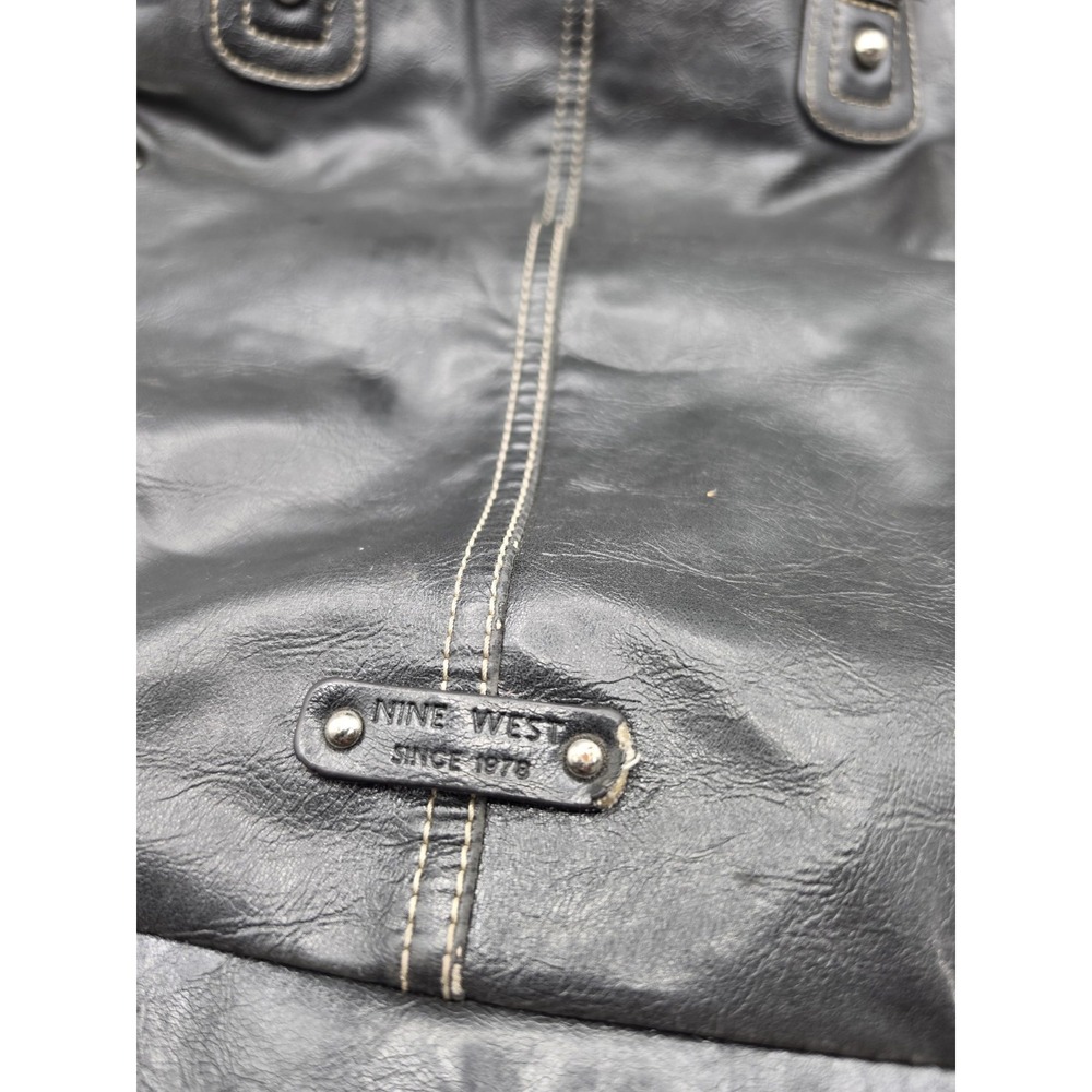 Nine West Black Shoulder Bag Tote Purse Silver Hardware Contrast Stitching Y2k - Picture 10 of 13